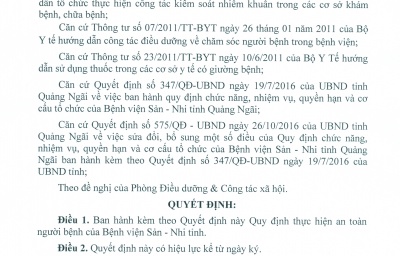 Quyết định 242a/QĐ-BVSN ban hành Quy định thực hiện an toàn người bệnh